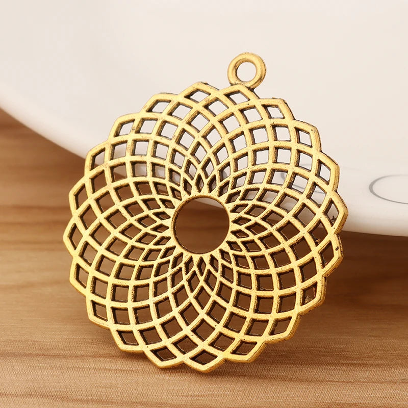 6 Tibetan Silver/Gold Hollow Flower Charms Pendants DIY Jewellery Making