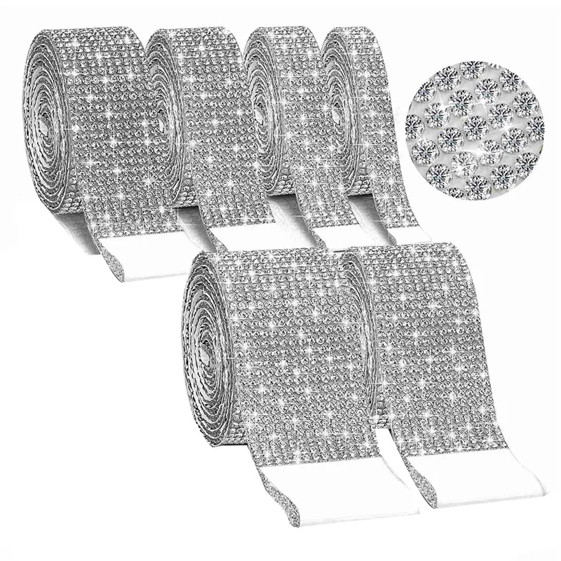 Adhesive Rhinestone Ribbon Silver Bling Wrap Jewelry Sticker Tape
