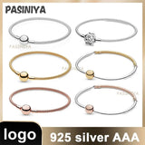S925 Sterling Silver Snake Bracelet With Logo Snowflake Diamond Charm