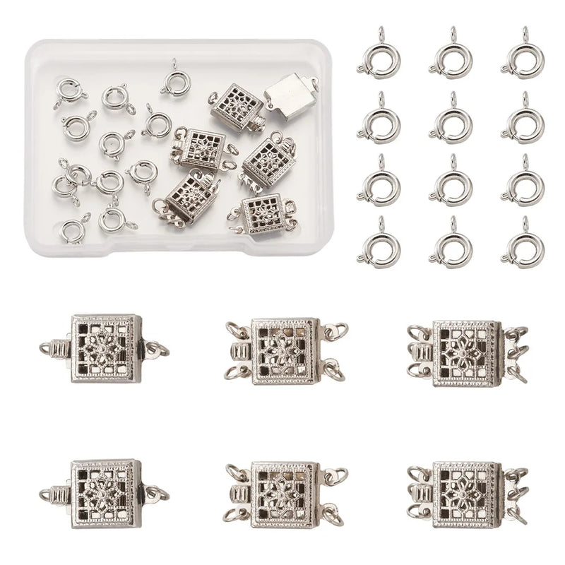 6 Sets Multi-Strand Box Clasps with 12 Spring Ring Clasps