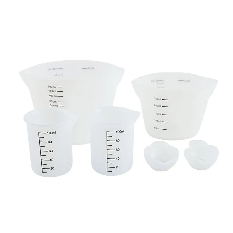6 Silicone Mixing Pour Cups 500ml & 250ml Large Reusable Resin Measuring Cups