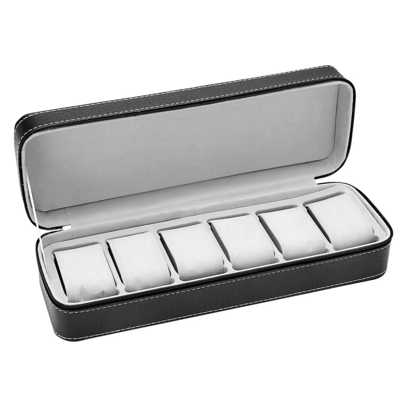 6 Slot Watch Box Zipper Case Storage Jewelry Storage Box(Black)