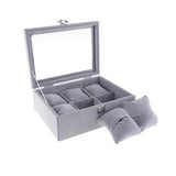 6 Slots Gray Velvet Box Watch Organizer Jewelry Holder Storage Box