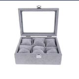 6 Slots Gray Velvet Box Watch Organizer Jewelry Holder Storage Box