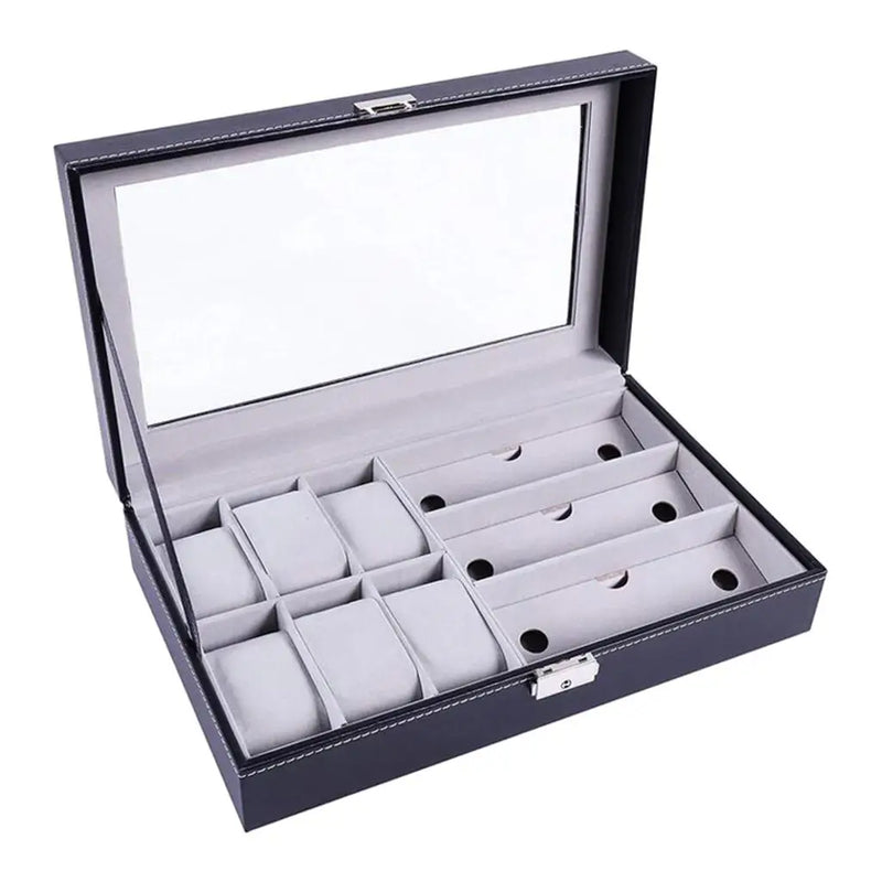6 Slot Watch Case & 3 Slot Glasses Storage Organizer, PU Leather
