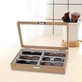 6 Slots Sunglasses Organizer Wood Jewelry Display Collection Tray