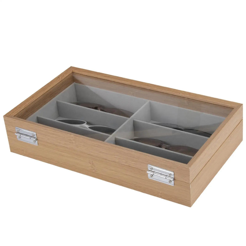 6 Slots Sunglasses Organizer Wood Jewelry Display Collection Tray