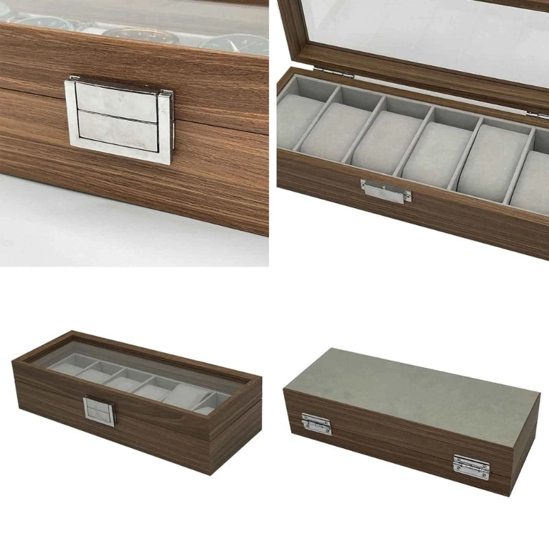 6 Slots Wooden Watch Box Jewelry Display Organizer
