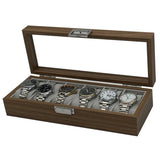 6 Slot Wooden Watch Box Organizer Metal Clasp Display