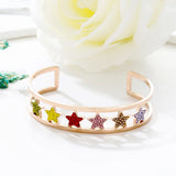 6 Stars Rhinestone Open Bangle for Men Women Stainless Steel Jewelry