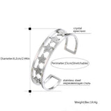 6 Stars Rhinestone Open Bangle for Men Women Stainless Steel Jewelry