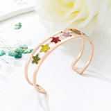 6 Stars Rhinestone Open Bangle for Men Women Stainless Steel Jewelry