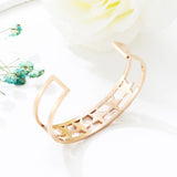 6 Stars Rhinestone Open Bangle for Men Women Stainless Steel Jewelry