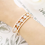6 Stars Rhinestone Open Bangle for Men Women Stainless Steel Jewelry