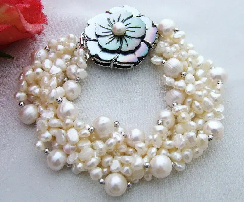 6 Strand Freshwater Pearl Bracelet Gift