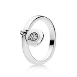 Women Silver Rings Jewelry Logo Signature Crystal Heart Pendant Ring