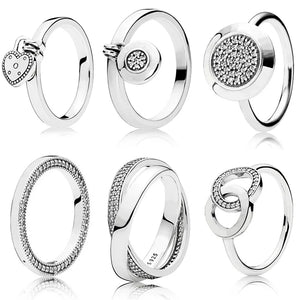 Women Silver Rings Jewelry Logo Signature Crystal Heart Pendant Ring