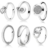 Women Silver Rings Jewelry Logo Signature Crystal Heart Pendant Ring