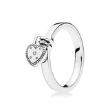 Women Silver Rings Jewelry Logo Signature Crystal Heart Pendant Ring