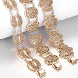 585 Rose Bangle Bracelet Cut Out Carved Flowers Oval Shaped Jewelry