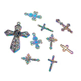 Alloy Cross Leaf Pendants Rainbow Charms for DIY Jewelry Making