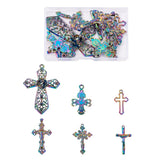 Alloy Cross Leaf Pendants Rainbow Charms for DIY Jewelry Making