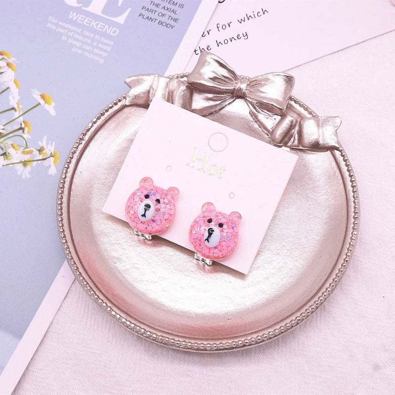 6 Styles Pink Animals Clip on Earrings for Girls