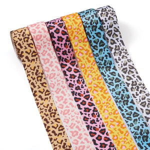 6-color Single-Sided Grosgrain Ribbon Leopard Print 1-1/2 inches 5yards