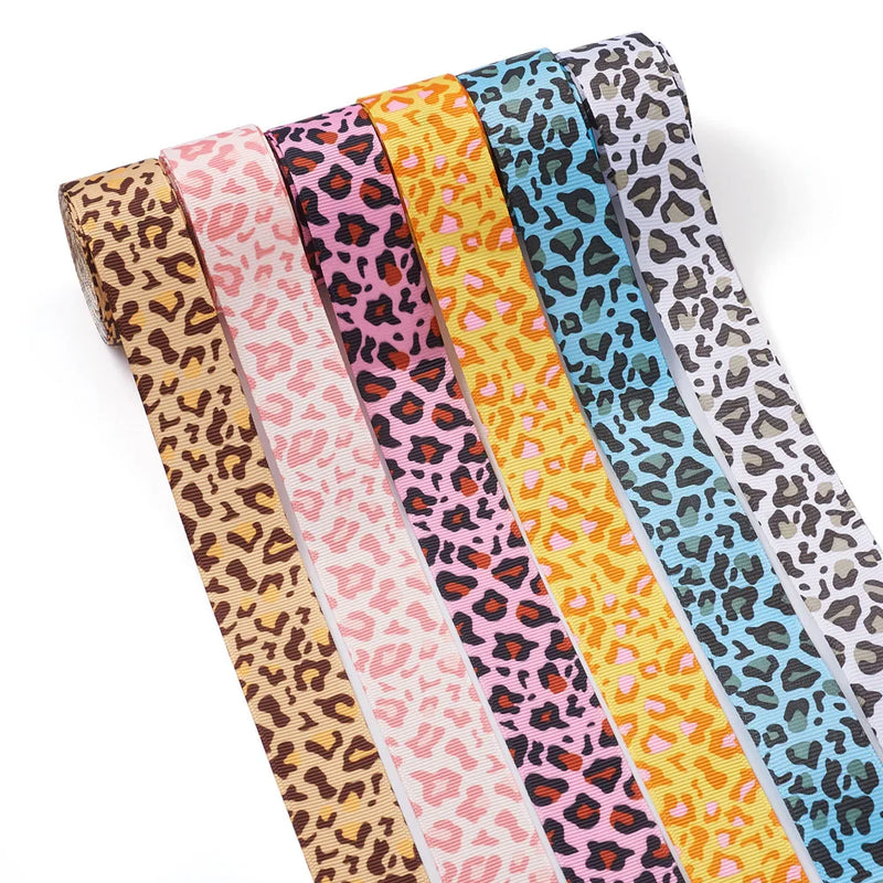 6-color Single-Sided Grosgrain Ribbon Leopard Print 1-1/2 inches 5yards
