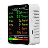 6-in-1 Air Detector PM2.5 PM10 HCHO TVOC CO CO2 Monitor, White