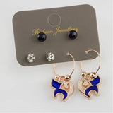 Cat Figured Cabochons Ring Earrings Set