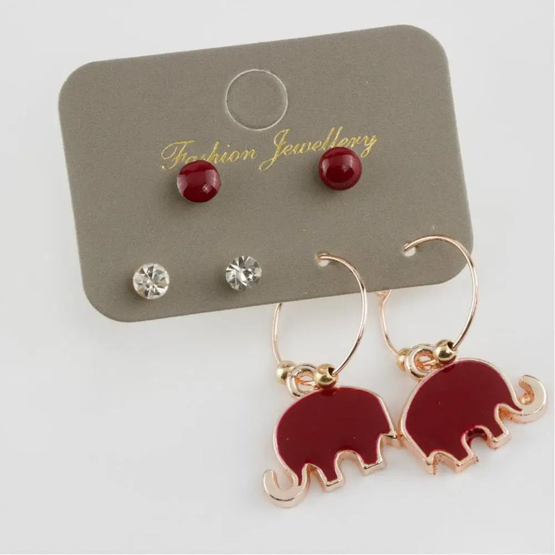 Elephant Cabochons Ring Earrings Set