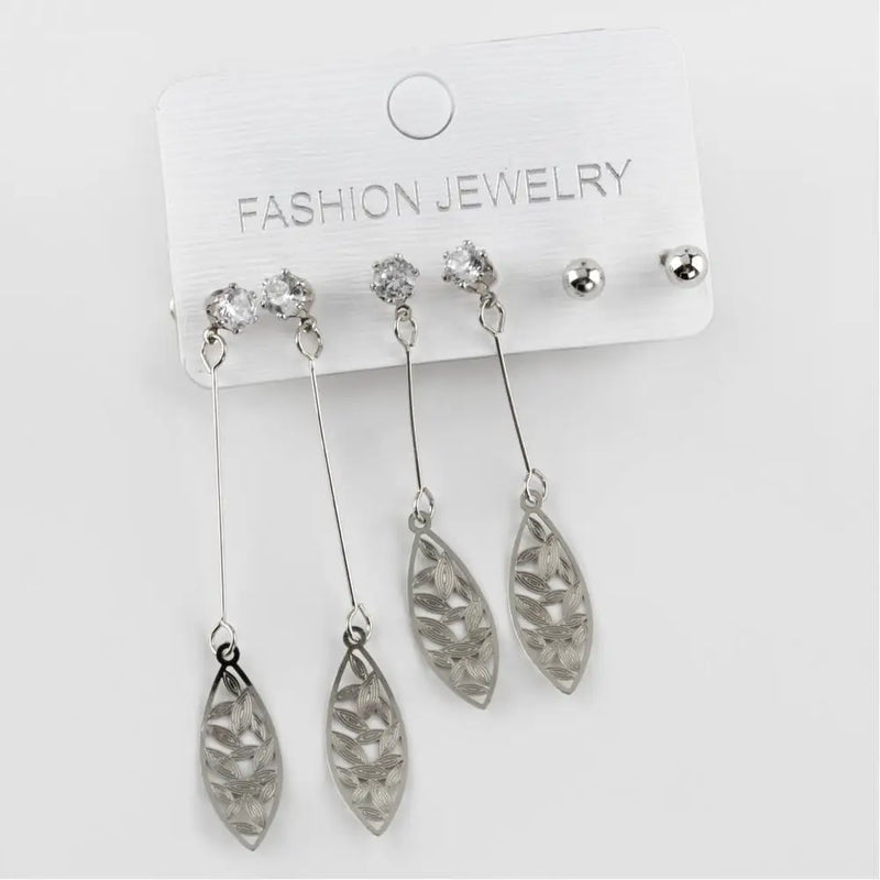 Flower Figured Zircon CZ Metal Earrings