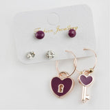 Heart Lock Cabochons Ring Earrings Set