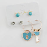 Heart Lock Cabochons Ring Earrings Set