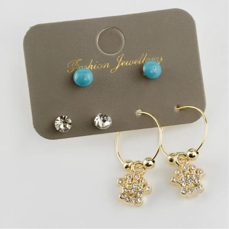 Unique Mixed Figured Cabochons Ring Earrings Set