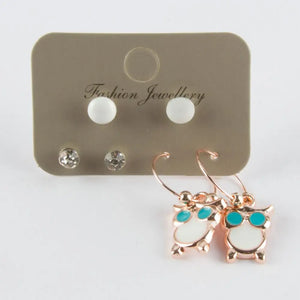 Owl Cabochons Ring Earrings Set Jewelry Gift