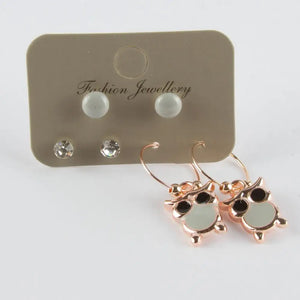 6'l? Owl Cabochons Ring Earrings Set
