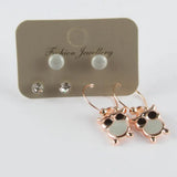 6'l? Owl Cabochons Ring Earrings Set