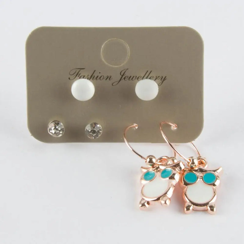 Owl Cabochons Ring Earrings Set Jewelry Gift