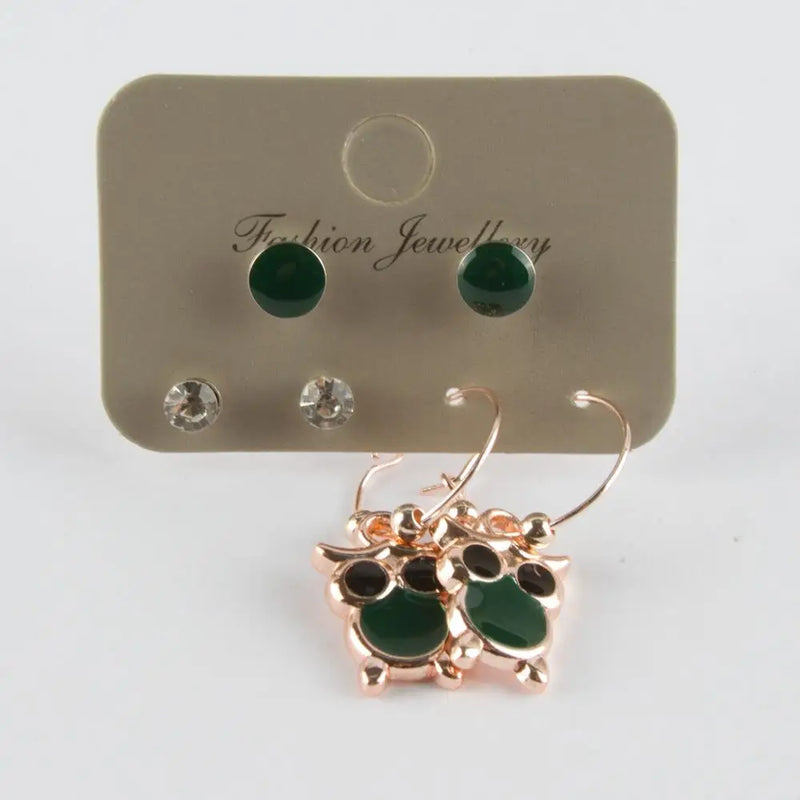 Owl Cabochon Ring Earrings Set - Boho Style Jewelry
