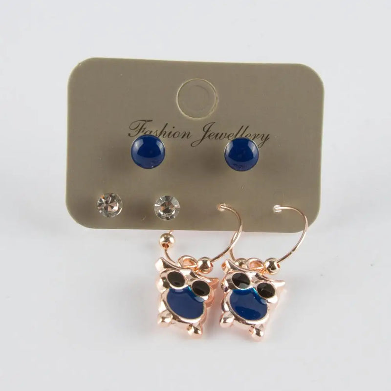 6'L Owl Cabochons Ring Earrings Set