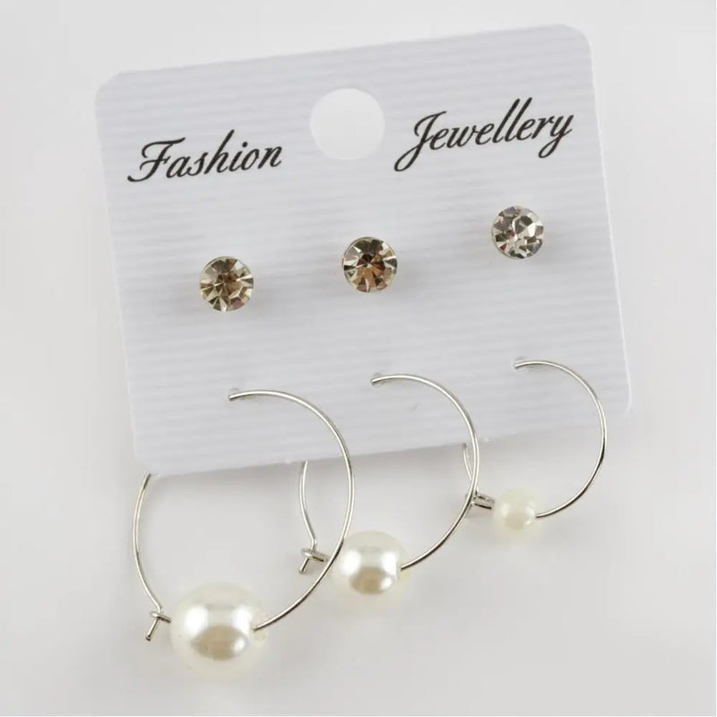 Pearl CZ Figured Ring Earrings Set
