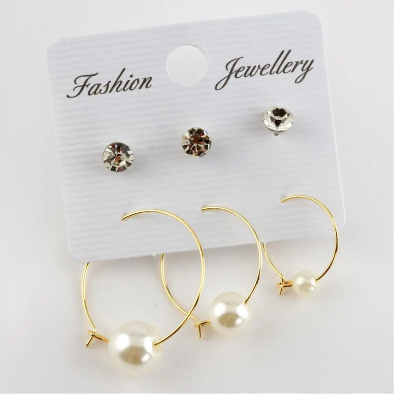 Pearl CZ Figure Ring Earrings Set