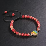 6mm Rhodochrosite Bracelet Heart Charm Bangle Reiki Stone Jewelry