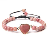 6mm Rhodochrosite Bracelet Heart Charm Bangle Reiki Stone Jewelry