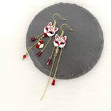 Metal Enamel Fox Tassel Earrings for Women