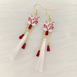Metal Enamel Fox Tassel Earrings for Women