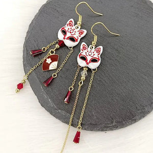 Metal Enamel Fox Tassel Earrings for Women