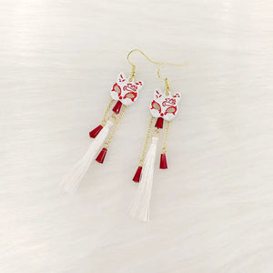 Metal Enamel Fox Tassel Earrings for Women